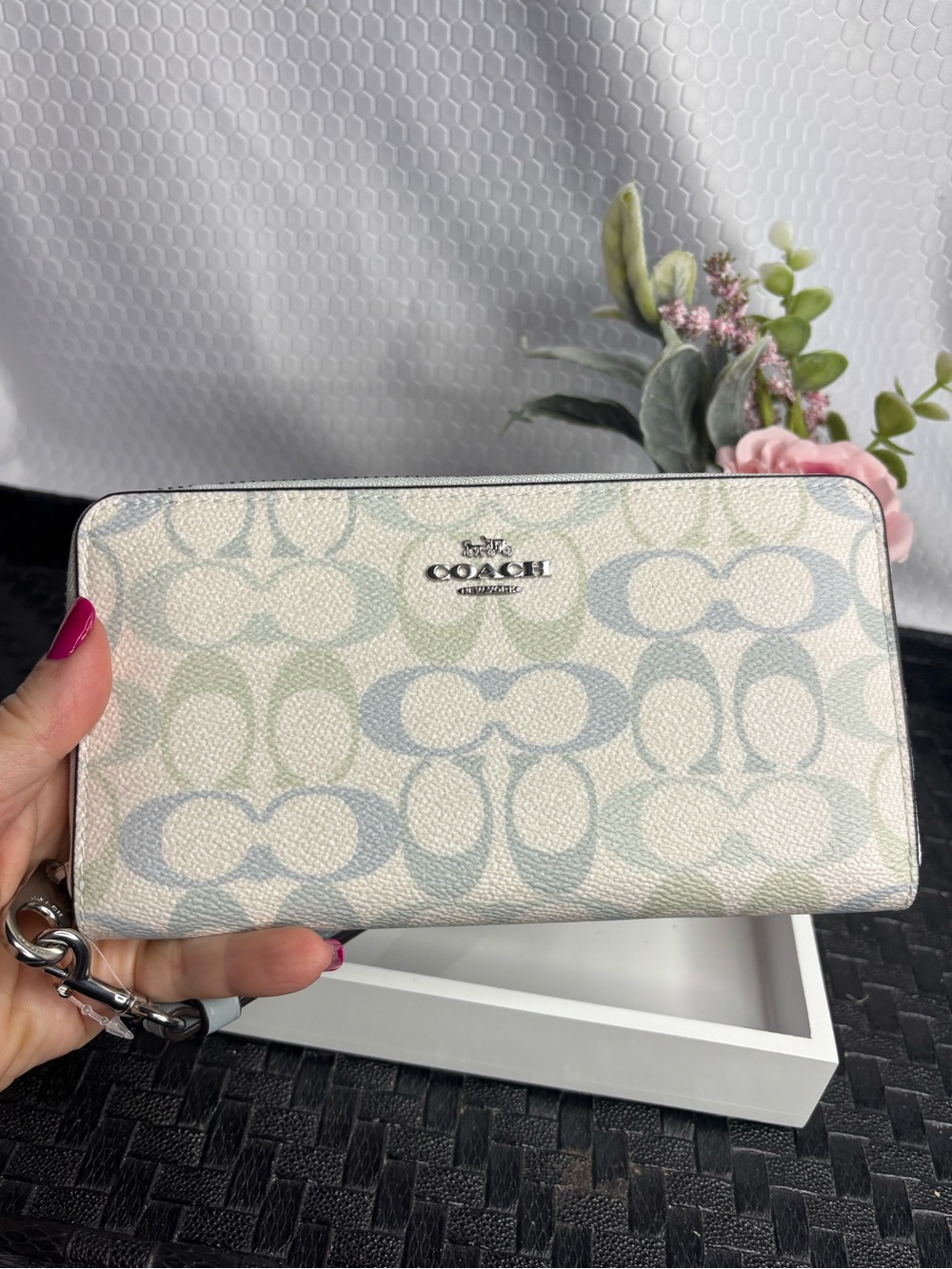 Coach Chalk Signature Large  Zip-Around Signature Wallet and Heart Charm NWT